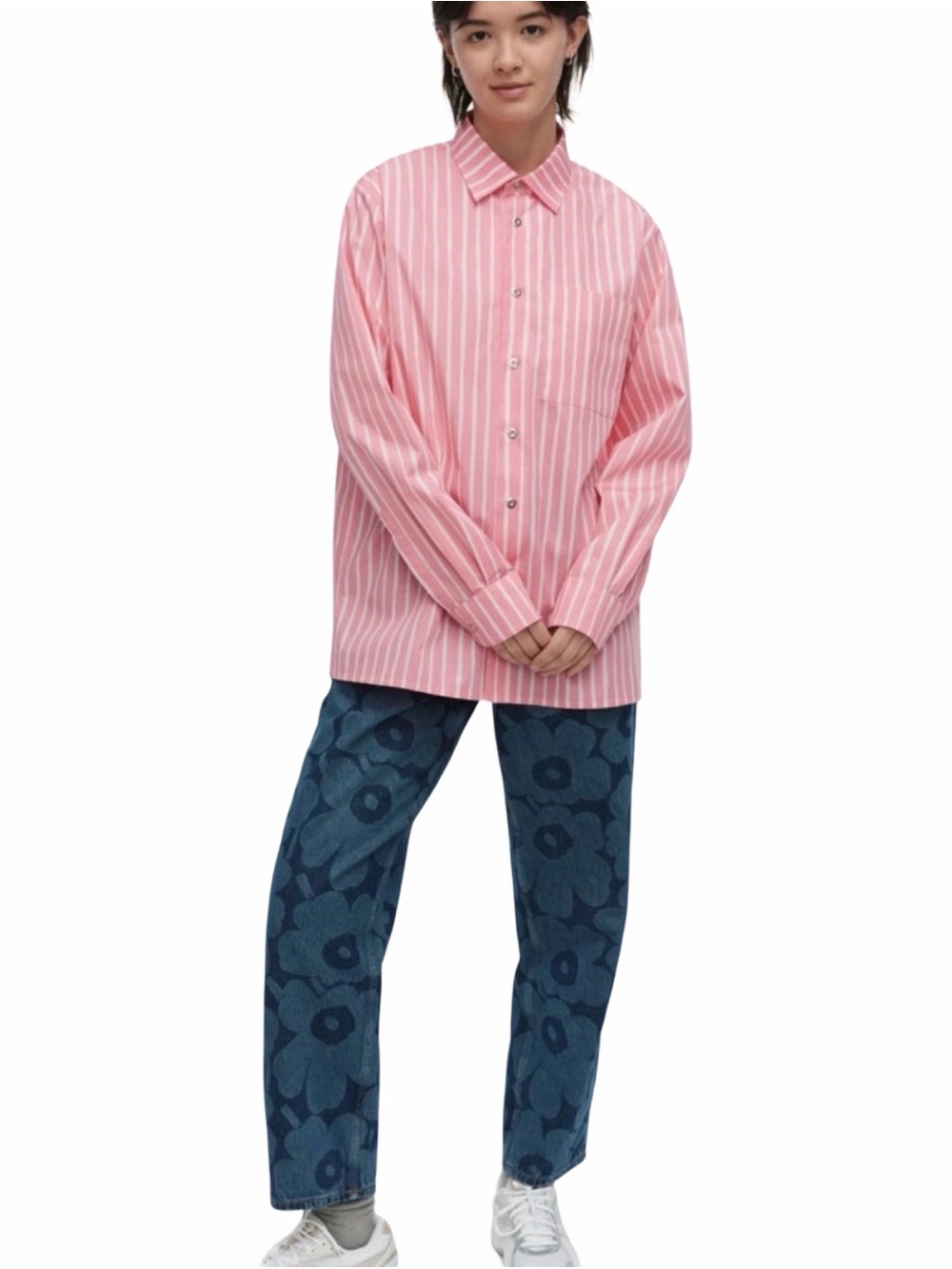 MARIMEKKO Jokapoika Cotton Striped Best Seller Button Down Shirt Pink Sz S